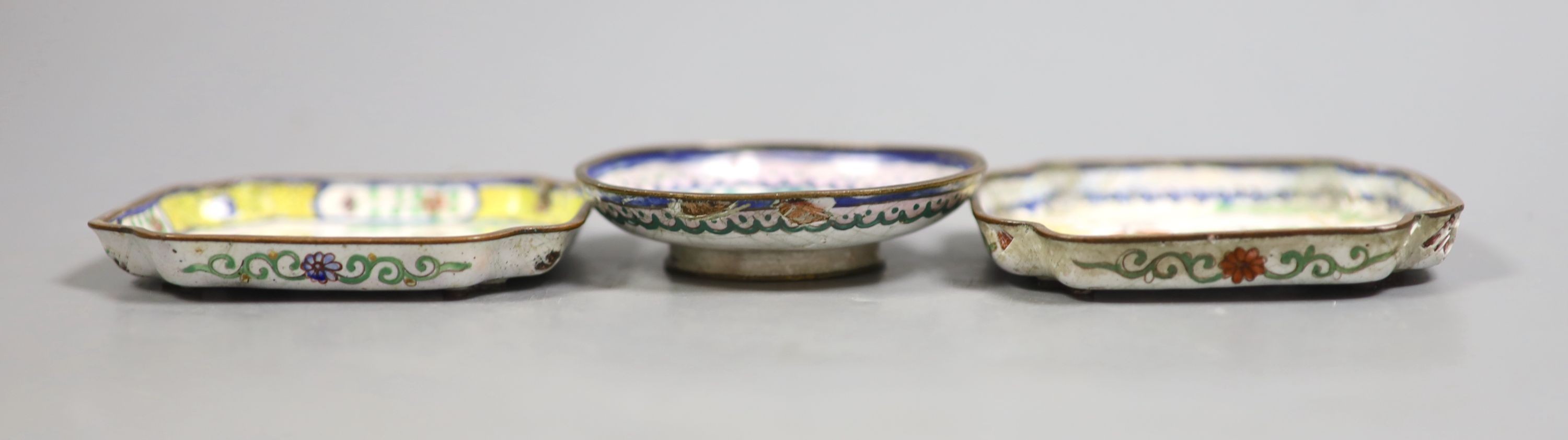 Three Cantonese enamel dishes